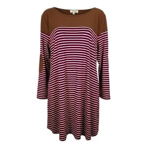 Umgee Women's Dress Burgundy White Stripe Faux Suede Elbow Patch - Size 1x